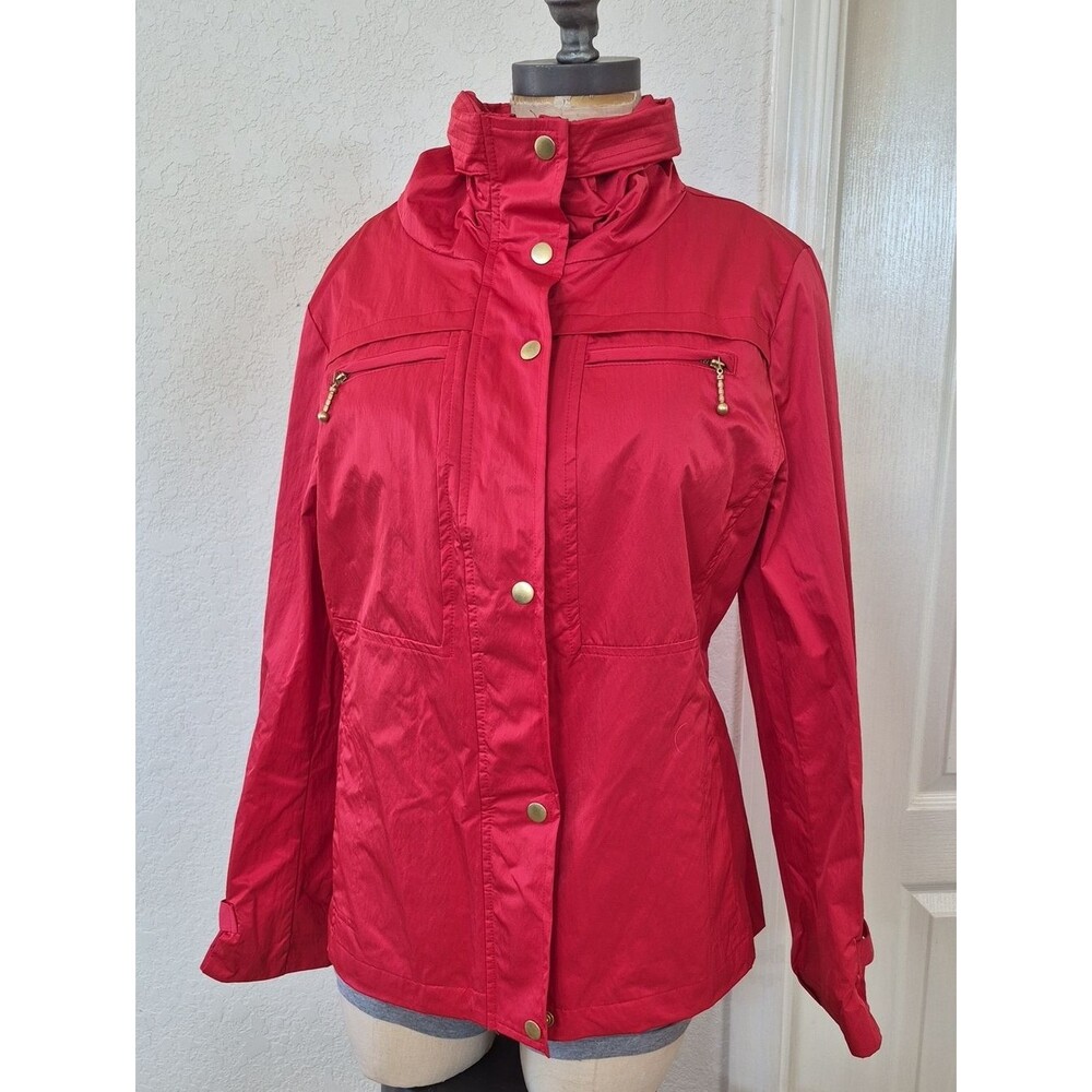 Chico's Zenergy Zip Up & Push Button Mock Neck Windbreaker Jacket Sz L